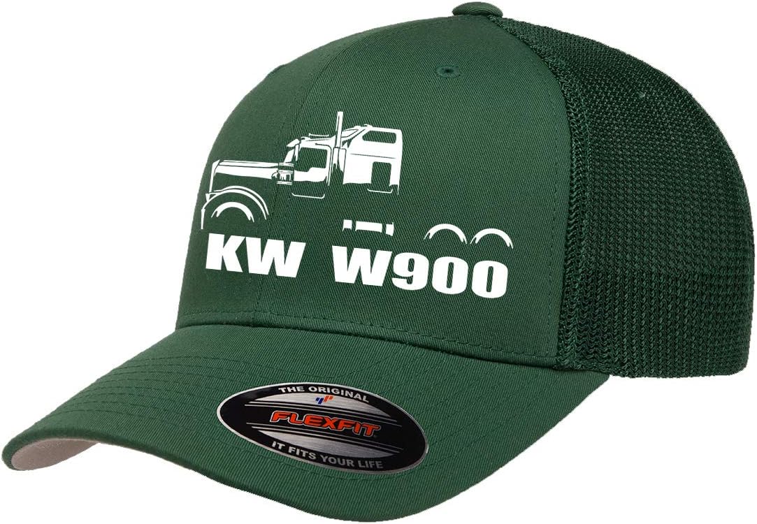 Big Rig KW W900 Semi Truck Outline Design Trucker Mesh Fitted Cap
