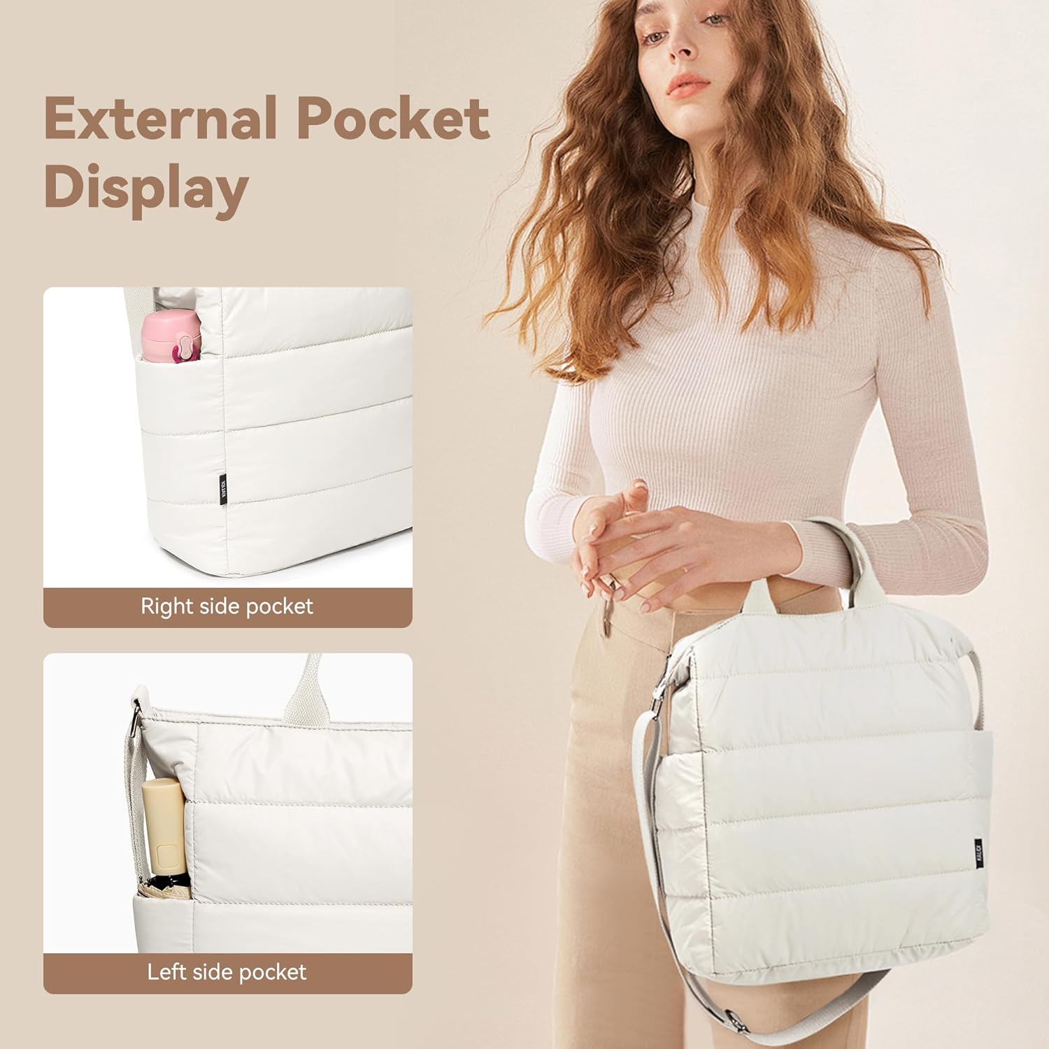 KALIDI Quilted Tote Bag, Puffer Hobo Laptop Bag Anti Splash Crossbody Zipper Shoulder Bag Large Casual Work Daily Women - Image 5