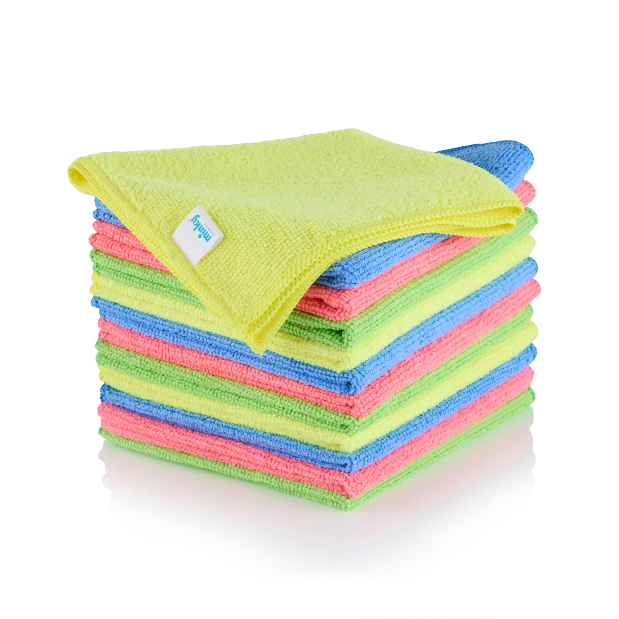 MinkyMinky Microfibre Multi-Pack Bundle - Microfibre Cloth Set of 12, Multipurpose Duster, Reusable Home Essentials, Multiuse Cleaning Products, Lint Free, 4 Colours, Soft Cleaning Cloths (12)