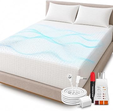 Grounding Sheets King 20% Silver Fiber 80% Organic Cotton with Grounding Plug Adapter,Outlet Tester and Test Pen, Grounded Fitted Sheet Kit 400 Thread Deep Pocket Grounded BedsheetsOff-White