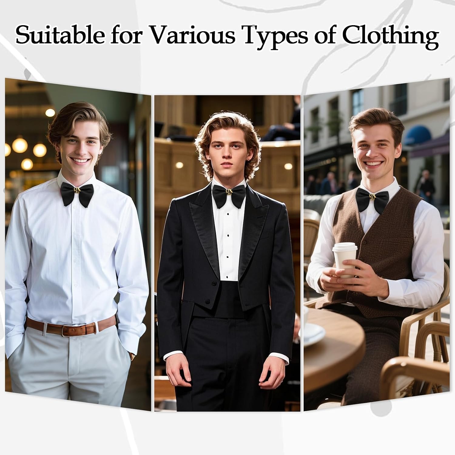 Oversized Bow Ties for Men, Adjustable Mens Bowtie with Mental Decoration Tuxedo Bow Tie for Wedding Party Business
