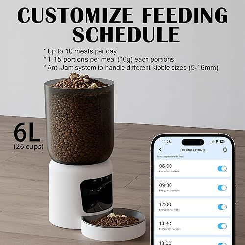 Miniatura 2 de Comedero automático para gatos con cámara 2K, dispensador inteligente de alimentos para mascotas 5G WiFi para gatos y perros pequeños, alimentador