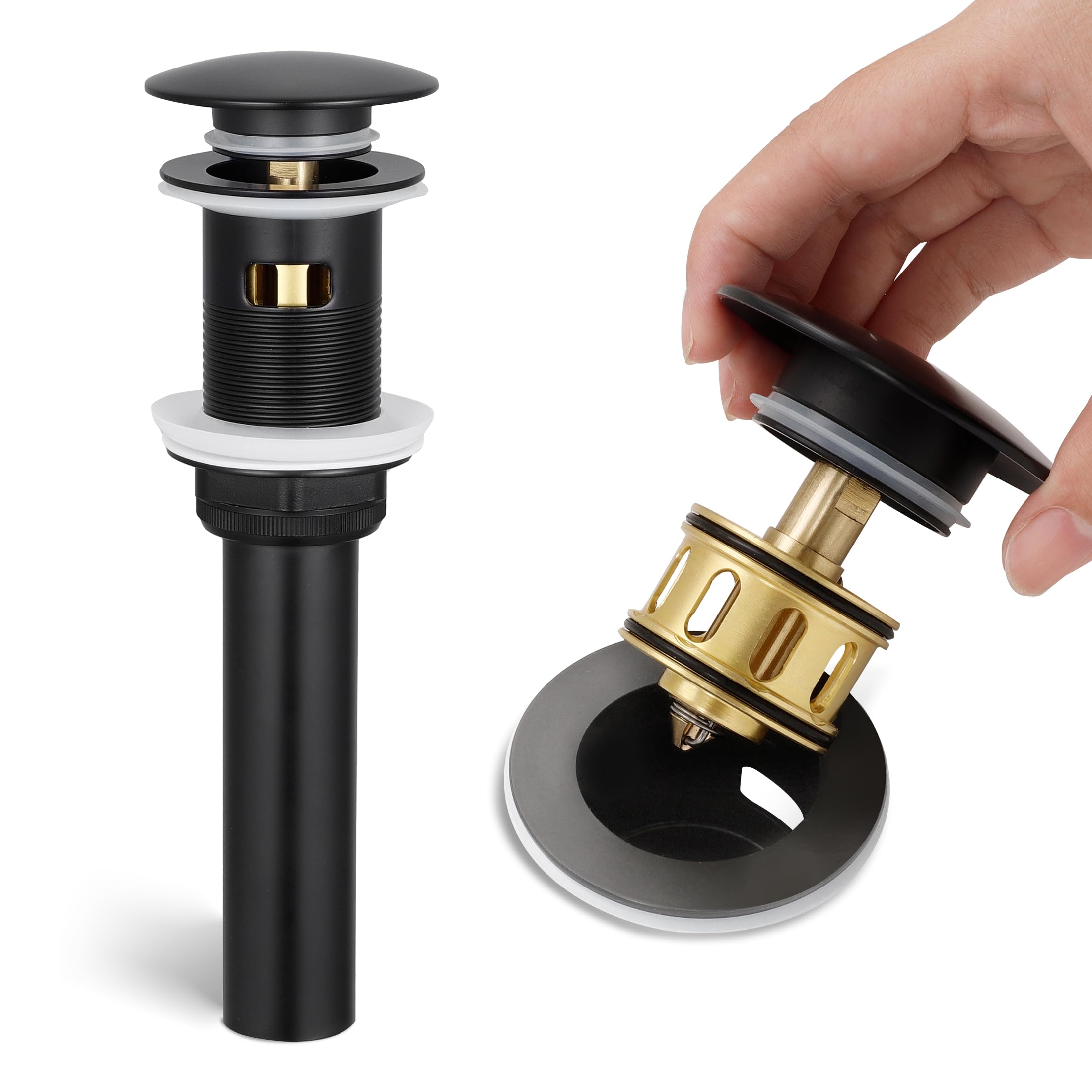 kesink All Metal Black Sink Drain with Hair Catcher, Pop Up Drain for Bathroom Sink with Anti-Clog Basket Strainer, Bathroom Sink Stopper with