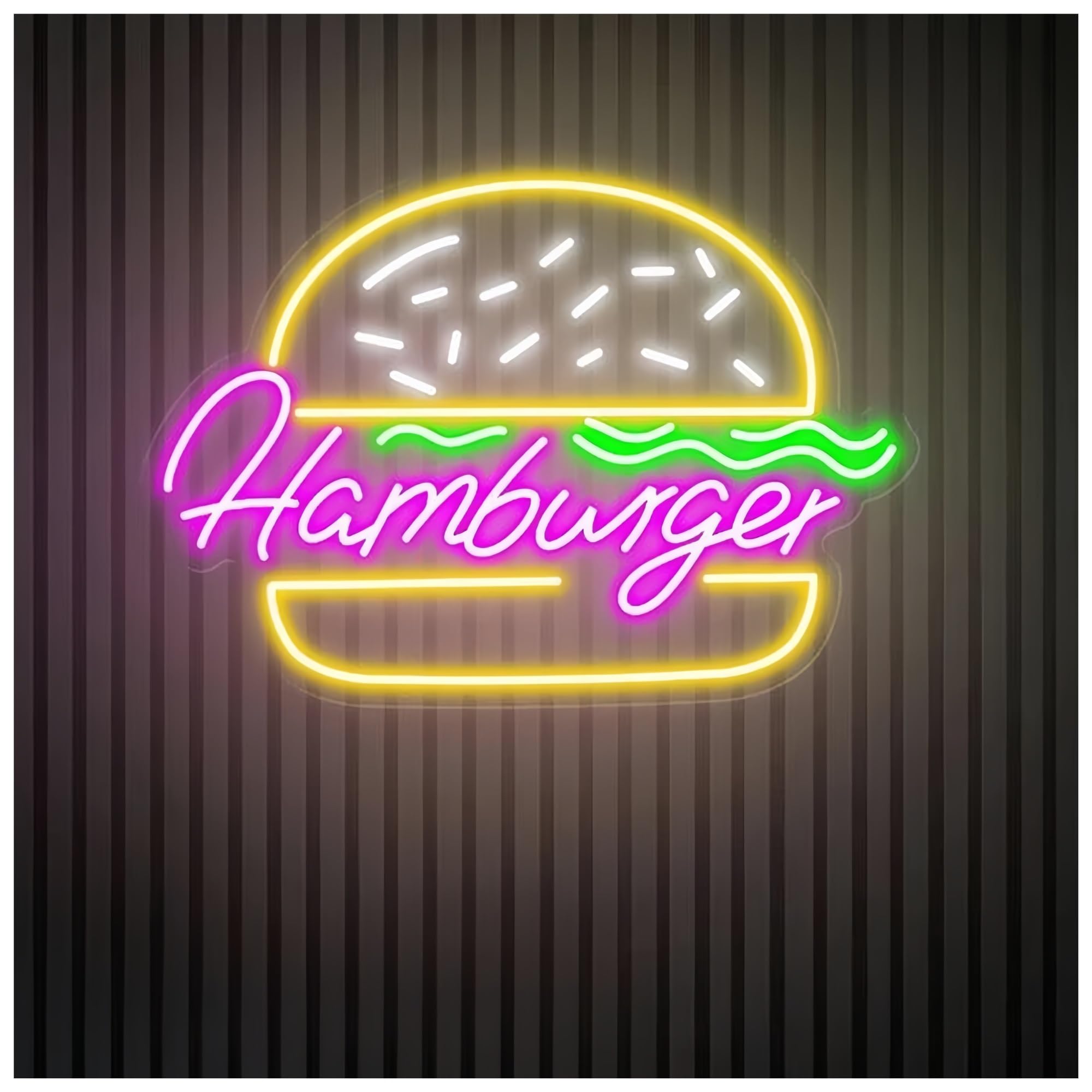SHOUXI Sign Lamp Hamburger Neon Sign for Business Wall Decor Fast Food Shop Restaurant Decor Handmade Burger Light(E,70X50CM)
