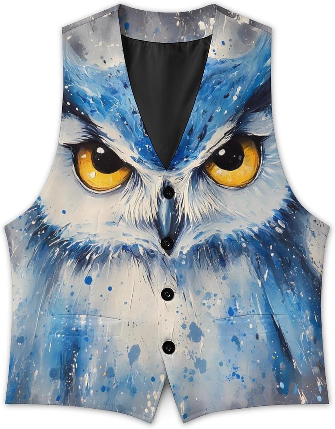 Blue Owl with Yellow Eyes Men's Suit Vests Waistcoat V-neck Formal Dress Tuxedo for Business
