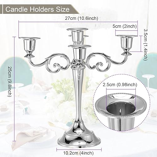 Miniatura 2 de PATIKIL Portavelas de candelabro, soporte de metal de 5 brazos para velas cónicas, soporte de vela de 10.5 pulgadas de alto para decoración de mesa