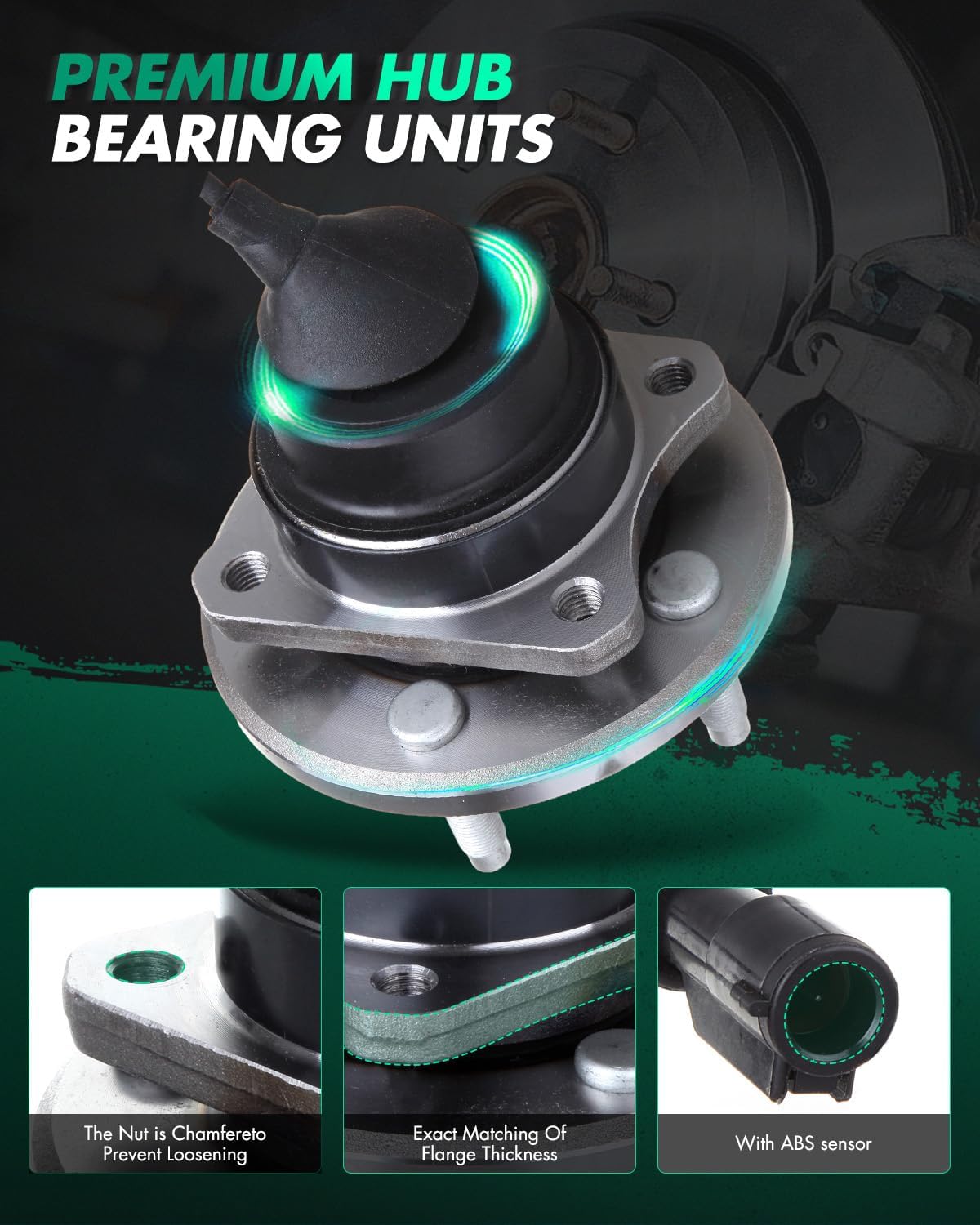 SCITOO 513230 x2 Wheel Hub and Bearing Assembly Front for 2005-2011 for Ford Crown Victoria for Lincoln Town Car for Mercury Grand Marquis w/ABS