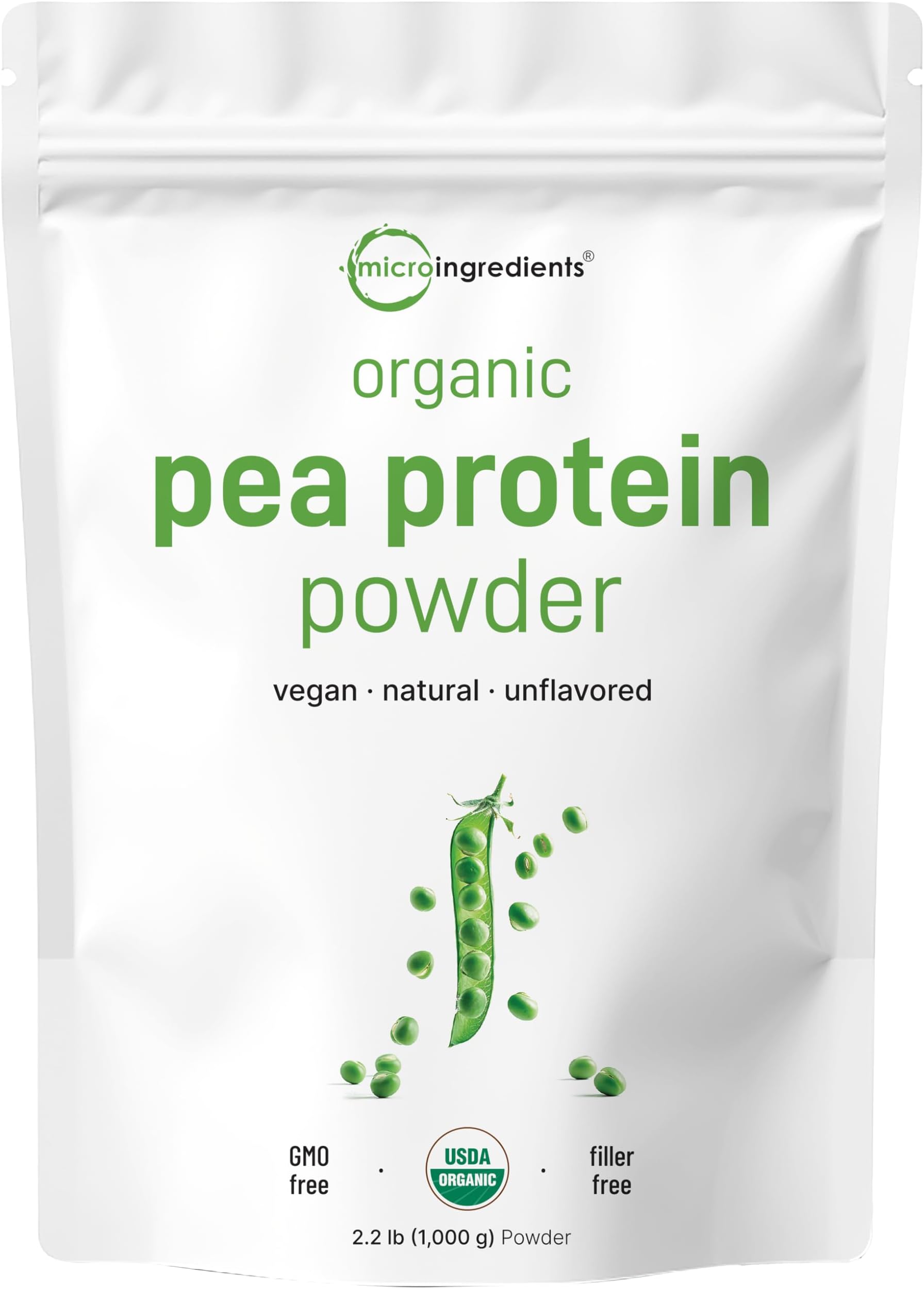 North America Grown, Organic Pea Protein Powder, 1KG (2.2 Pounds) | Plant-Based Vegan Protein, Meatless Protein Supplement, Natural Branched Chain Amino Acids | Non-GMO, Soy Free