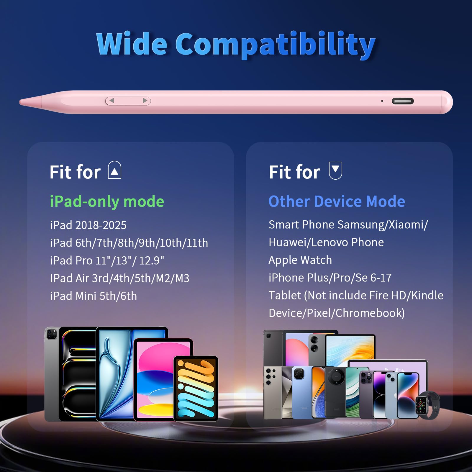 Lápiz capacitivo universal para iPhone, 2 lápices capacitivos de carga rápida para iPad | Compatible con iPhone, Apple iPad Pro Air Mini, Android, tablet, todas las pantallas táctiles, color rosa