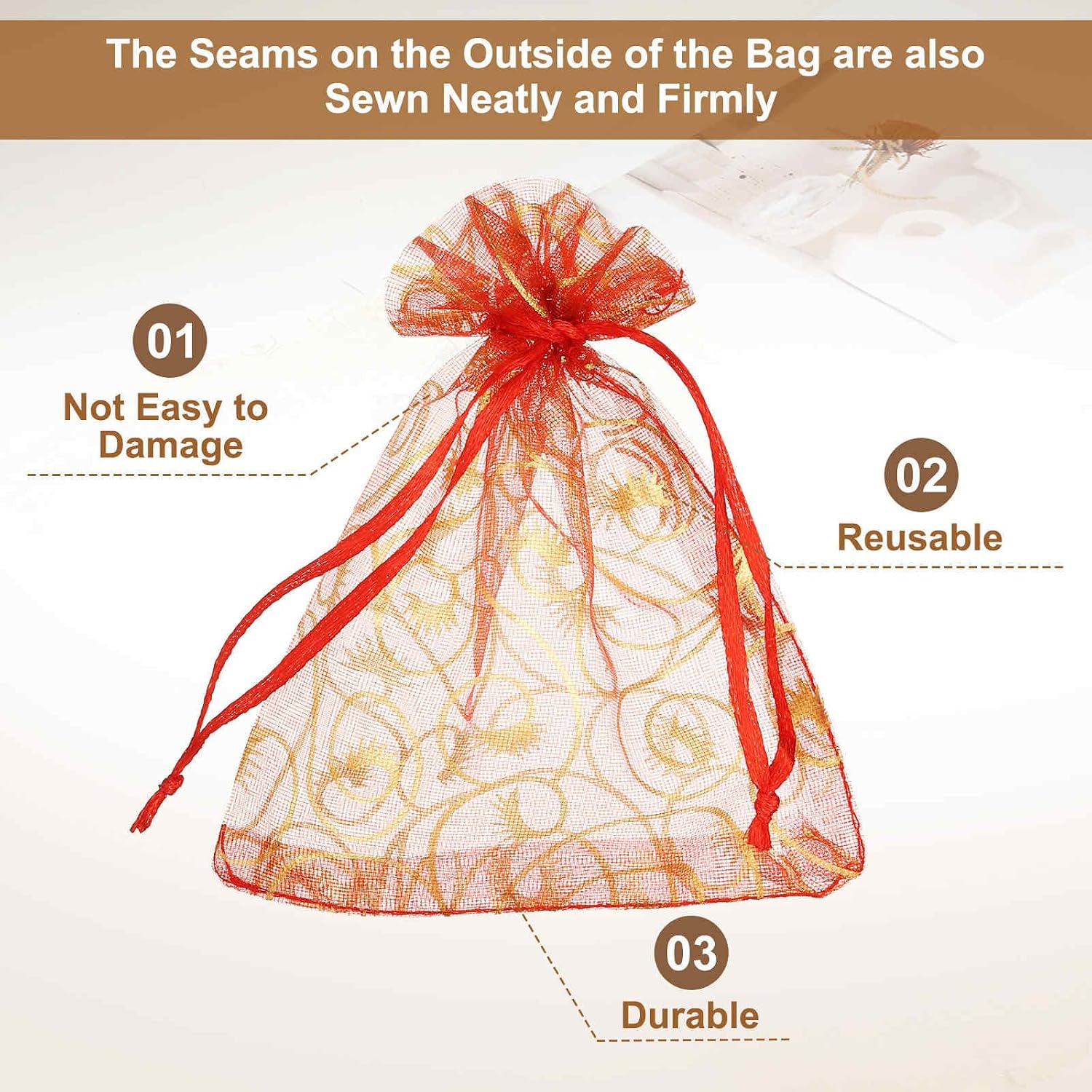 MECCANIXITY Organza Bags, 100Pcs 3.9x4.7 Inch Candy Mesh Bag with Drawstring Jewelry Gift for Party Favor Pouch Christmas Wedding Festival Small Gift, Red