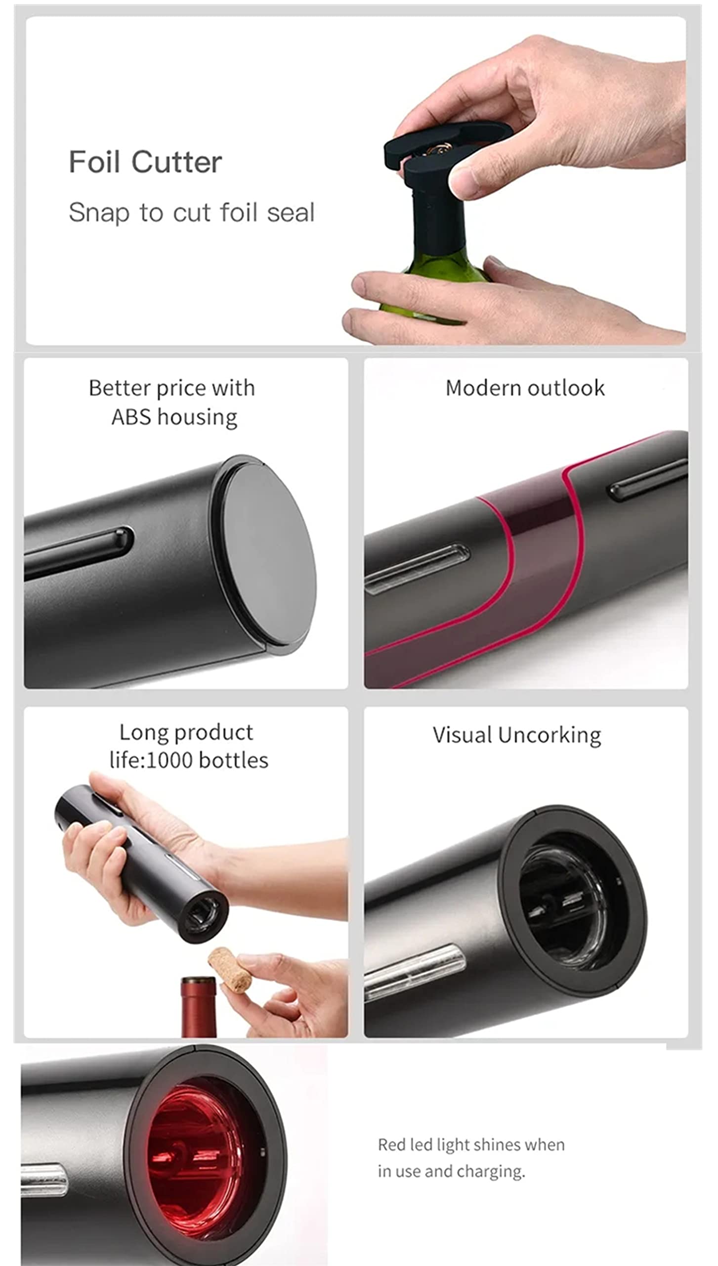 Cavatappi Elettrico Ricaricabile 5 in 1 Professionale per Vino, Apribottiglie Automatico con Base