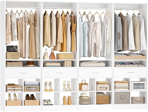 Unikito Sistema de armario de 100 pulgadas, organizador de armario de 8.3 pies con 4 cajones de madera, organizador de armario con 4 varillas para
