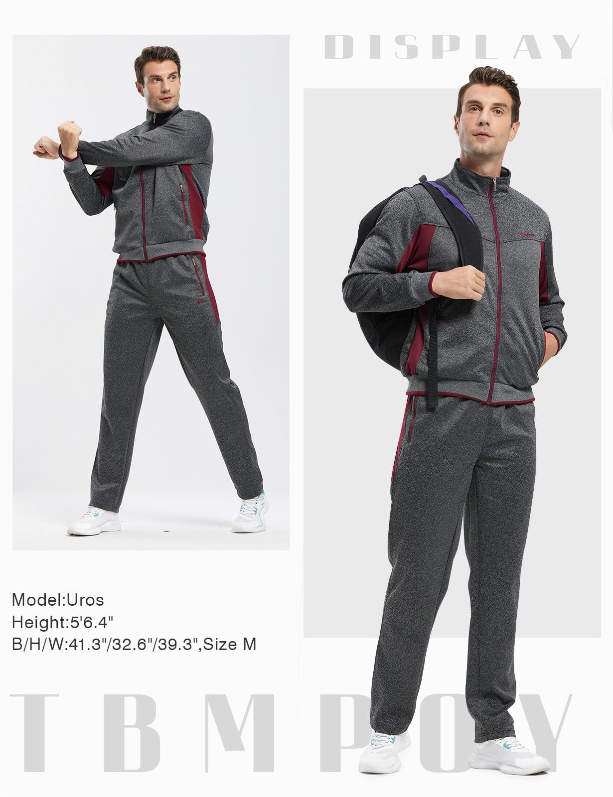 TBMPOY Tuta da allenamento da uomo, per uomo, set da 2 pezzi, casual, atletico, jogging, caldo, con chiusura lampo