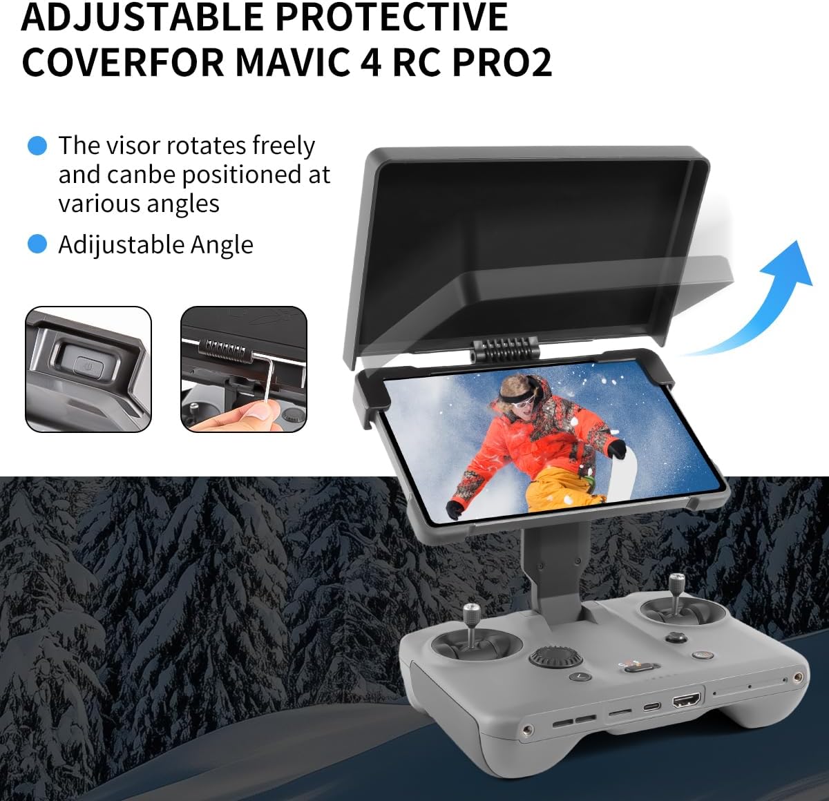 4-in-1 Remote Control Protection kit for DJI Mavic 4 RC Pro 2 Accessories, Screen Protector/Controller Sunshade/PU Material Lanyard and Standard 1/4 Screw Set - Image 6