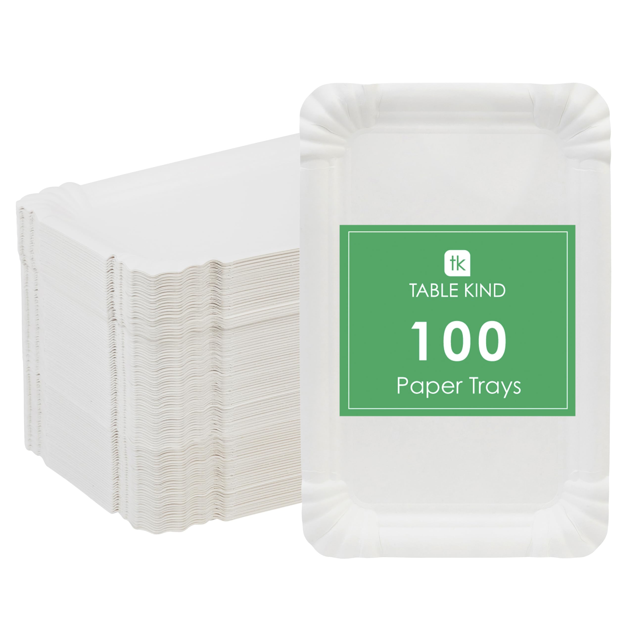 Table Kind 100 x Rectangular Disposable Paper Food Trays 20cm, White Serving Trays - Recyclable Disposable Plates for World Cup Viewing Parties, Weddings Catering & Cakes, BBQs, Home Compostable