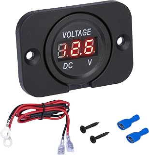 Car Battery Voltage Meter, Waterproof DC 12V 24V Digital Volt Meter, 12v Battery Monitor with LED Digital Display, Round Voltage Gauge for Car Truck RV ATV Boat Marine (Red Light)