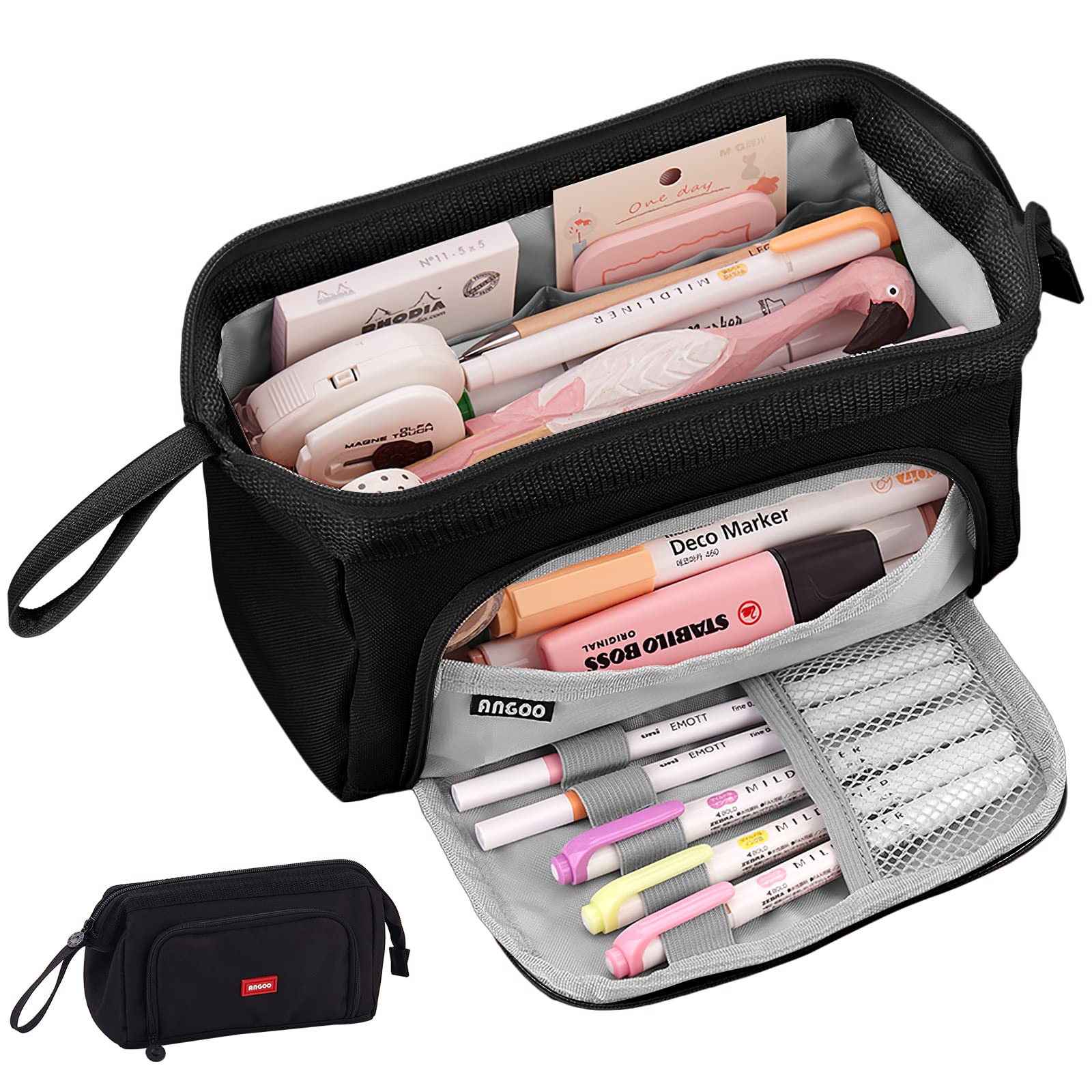 Sciphylia Estuche Escolar Estuche de Lápices de Gran Capacidad con Asa Estuche Escolar Grande para Niña Niño Organizador de Suministros Escolares de Papelería de Oficina para Estudiantes Negro