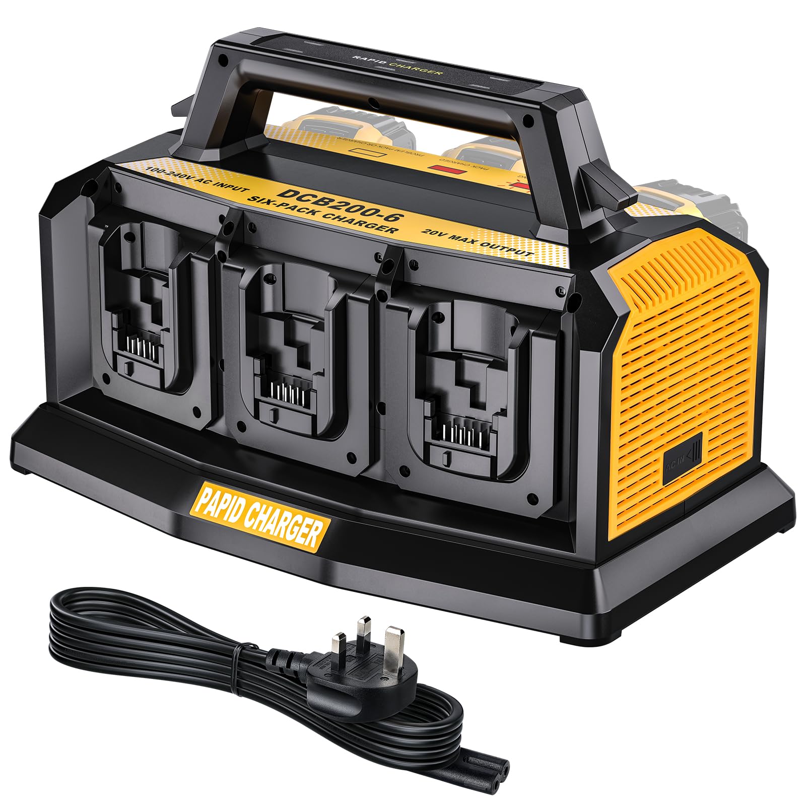 Adisipsoarin Super Battery Charger for Dewalt 18v Battery, 6-Ports Simultaneous Rapid Charger Station Compatible with Dewalt 18v Lithium Ion Battery and Tools DCB104 Charger