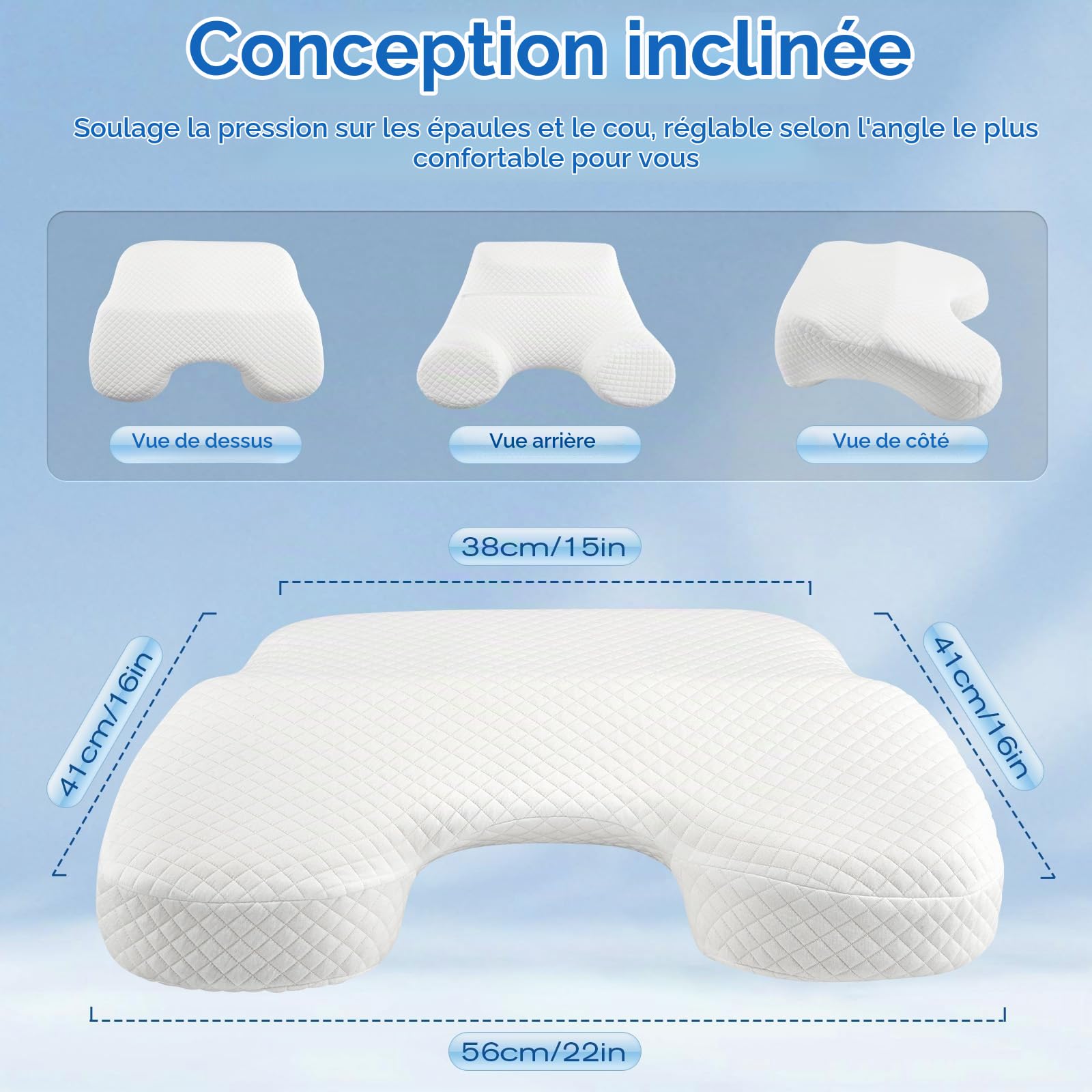 Oreiller Ergonomique Cervical pour Dormeurs sur le Côté, le Dos, Oreiller de Positionnement Latéral avec Trou, Coussin Memoire Forme pour Cou et Épaules, Oreiller Memoire Forme Coussin de Lecture