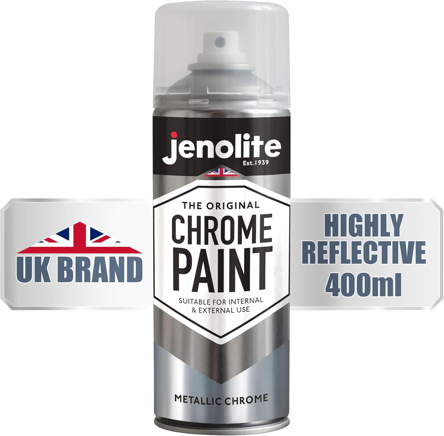 JENOLITE Chrome Spray Paint - Smooth Chrome Finish - Multi Surface Paint for Metal, Plastic & More - Suitable For Interior & Exterior Use - 400ml (13.52 oz)