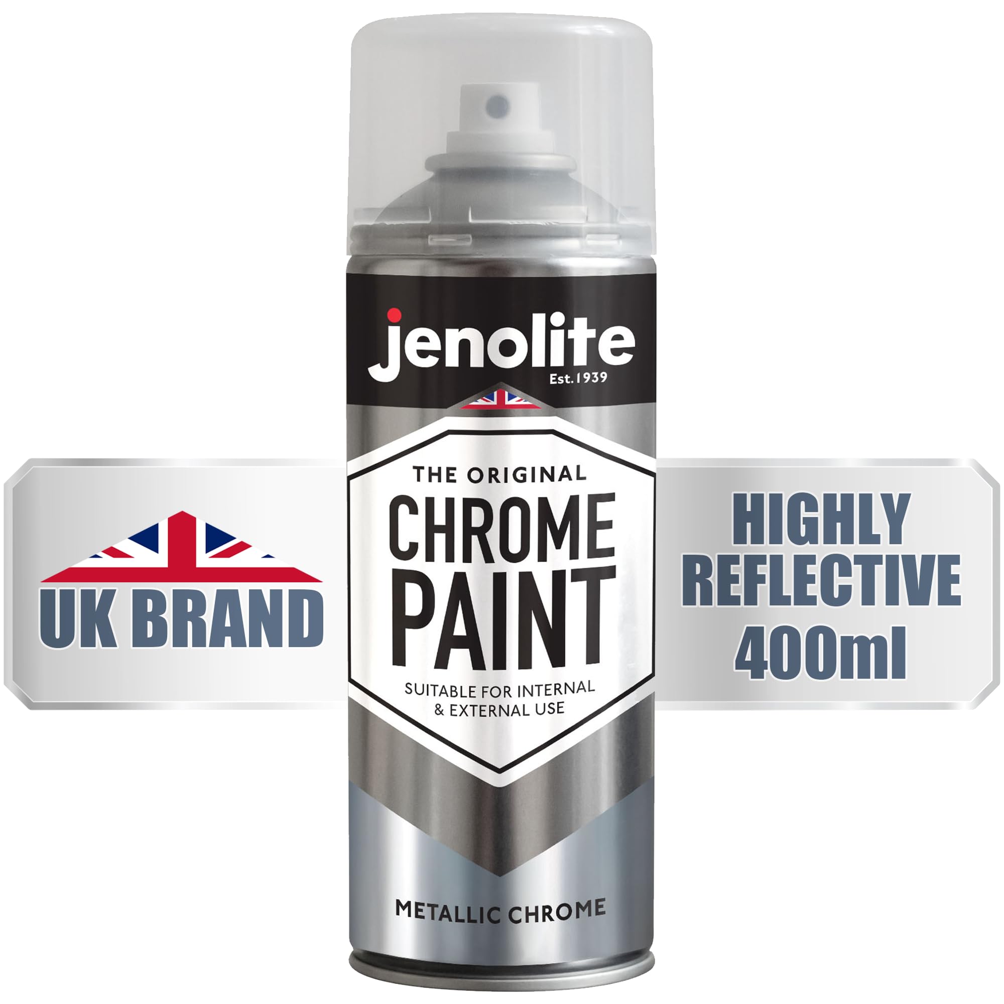 JENOLITEChrome Spray Paint | Smooth Metallic Silver | Chrome Colour | Multi-Surface Paint For Metal, Wood, Plastic, Ceramic | Suitable For Interior & Exterior Use | 400ml