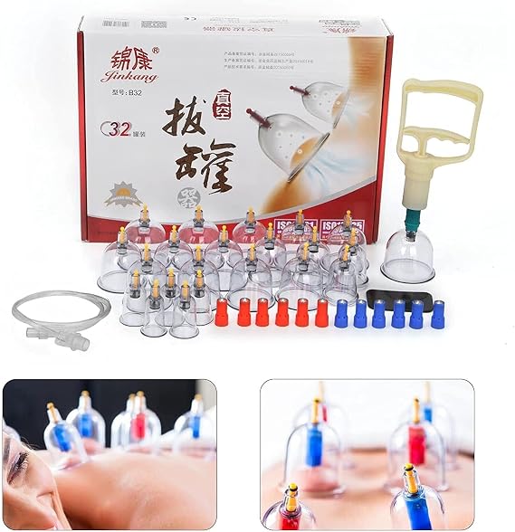 32 Cupping Cups Set for Traditional Chinese Therapy and Cupping Massage Vacuum Cupping Kit for Medical Cupping and Suction Acupuncture
