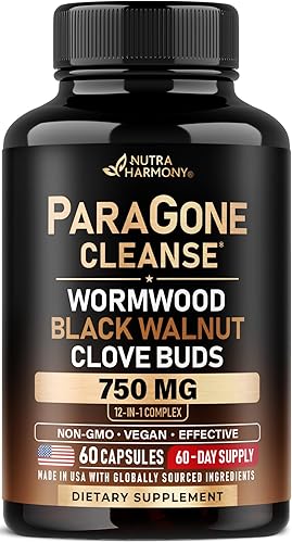 Ajenjo  Nuez negra  Clavo  Astrágalo - ParaGone para limpieza, desintoxicación, apoyo de la flora intestinal y intestinal - Complejo 12 en 1 para