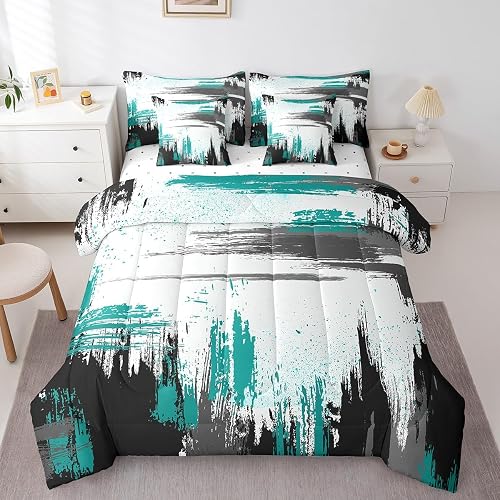 Erosebridal Grey Ombre Comforter Set 7 Pieces Oil Painting Queen Bedding Sets,Wa
