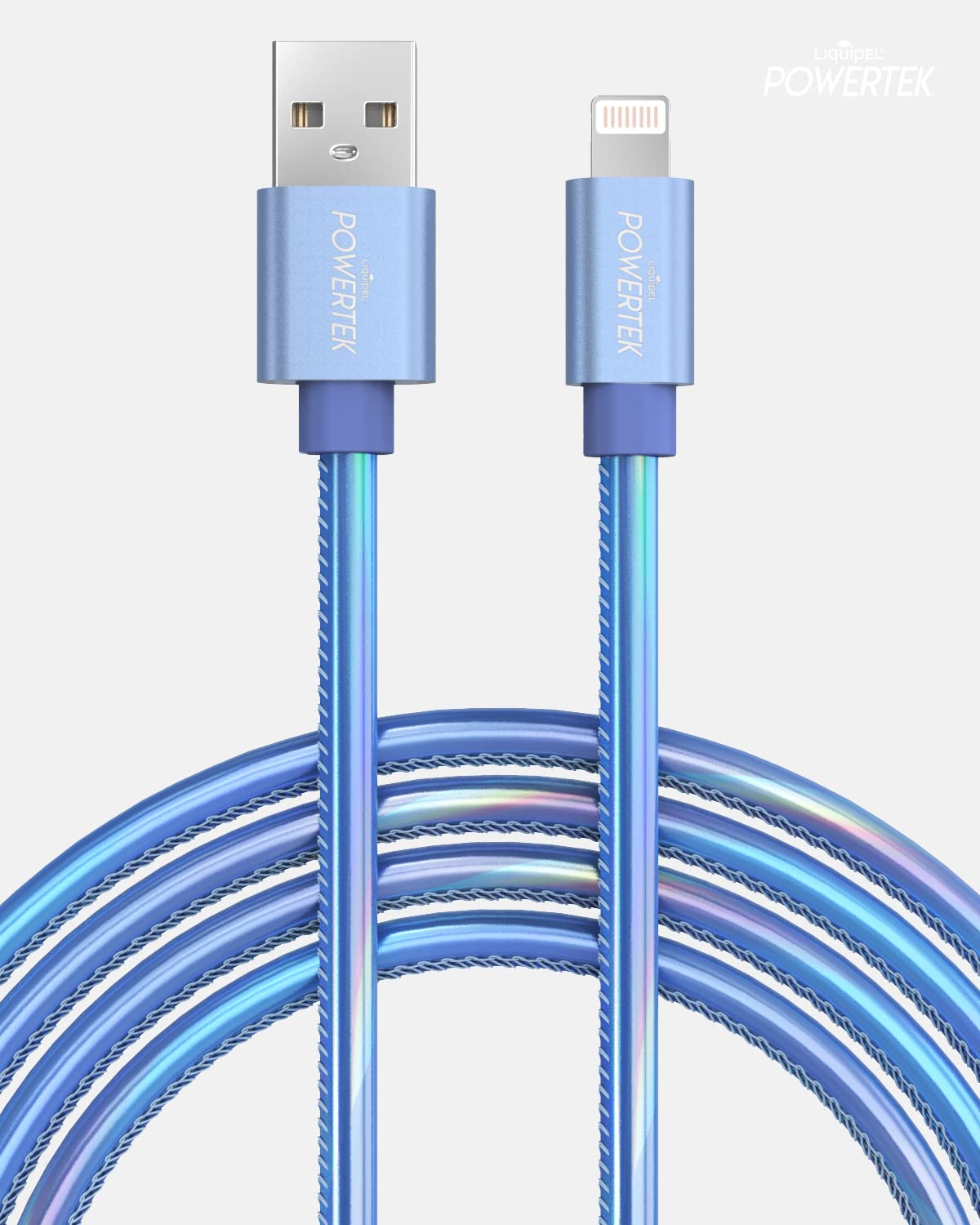 LIQUIPEL Powertek iPhone Charger Cable, 6 ft Fast Charging Lightning to USB Cord Adapter, Compatible for iPad, MFI Certified, Metallic Shine (Light Blue)