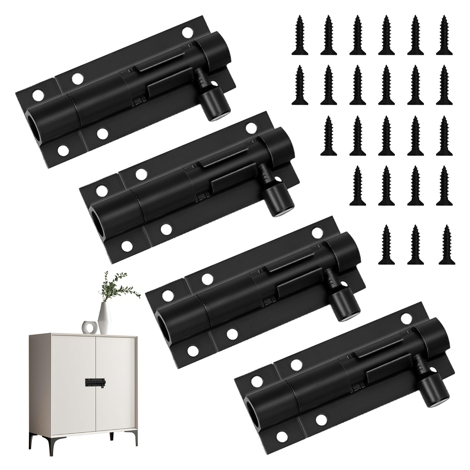 Black Door Bolt,4 Pack Barrel Bolt Lock,2 Inch Stainless Steel Door Bolts with Screws for Bathroom,Toilet,Shed,Shower,Garden,Bedroom,Gate Bolt(Black)