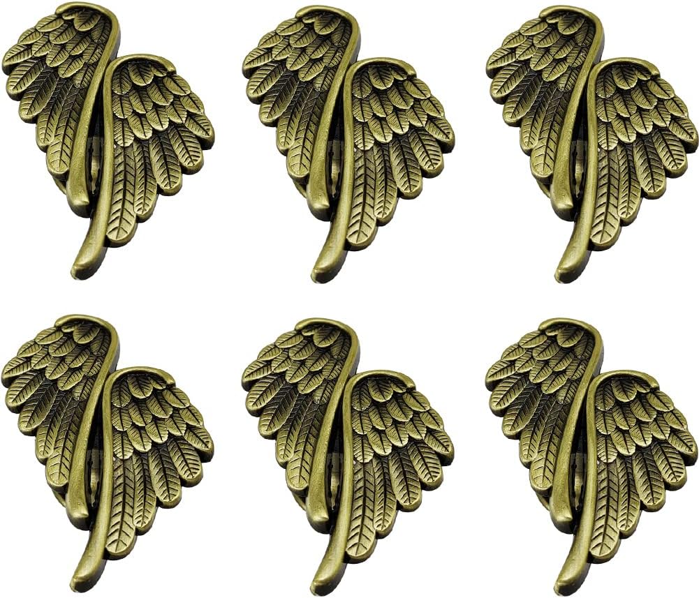 6pcs Wings Cabinet Knobs Angel Drawer Knobs and Pulls Set Dresser Knobs Zinc Alloy Door Knobs Closet Handles Pull Wardrobe Cupboard Furniture Hardware for Kitchen Bathroom Home Bronze