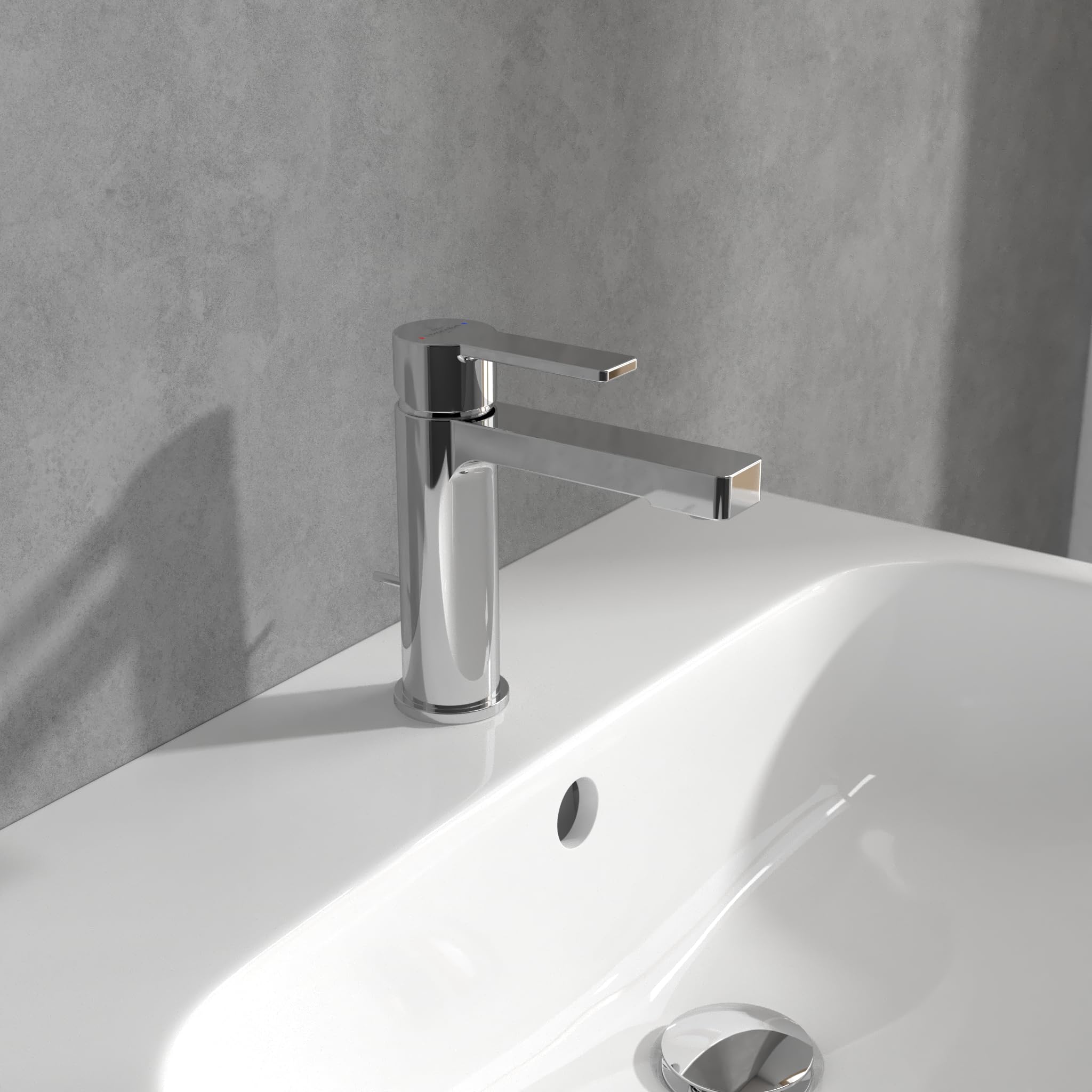 Villeroy & Boch Architectura - Grifo para lavabo (con barra de tracción y cartucho de cerámica, ahorro de agua, altura de caño 111 mm, cuadrado, cromado)
