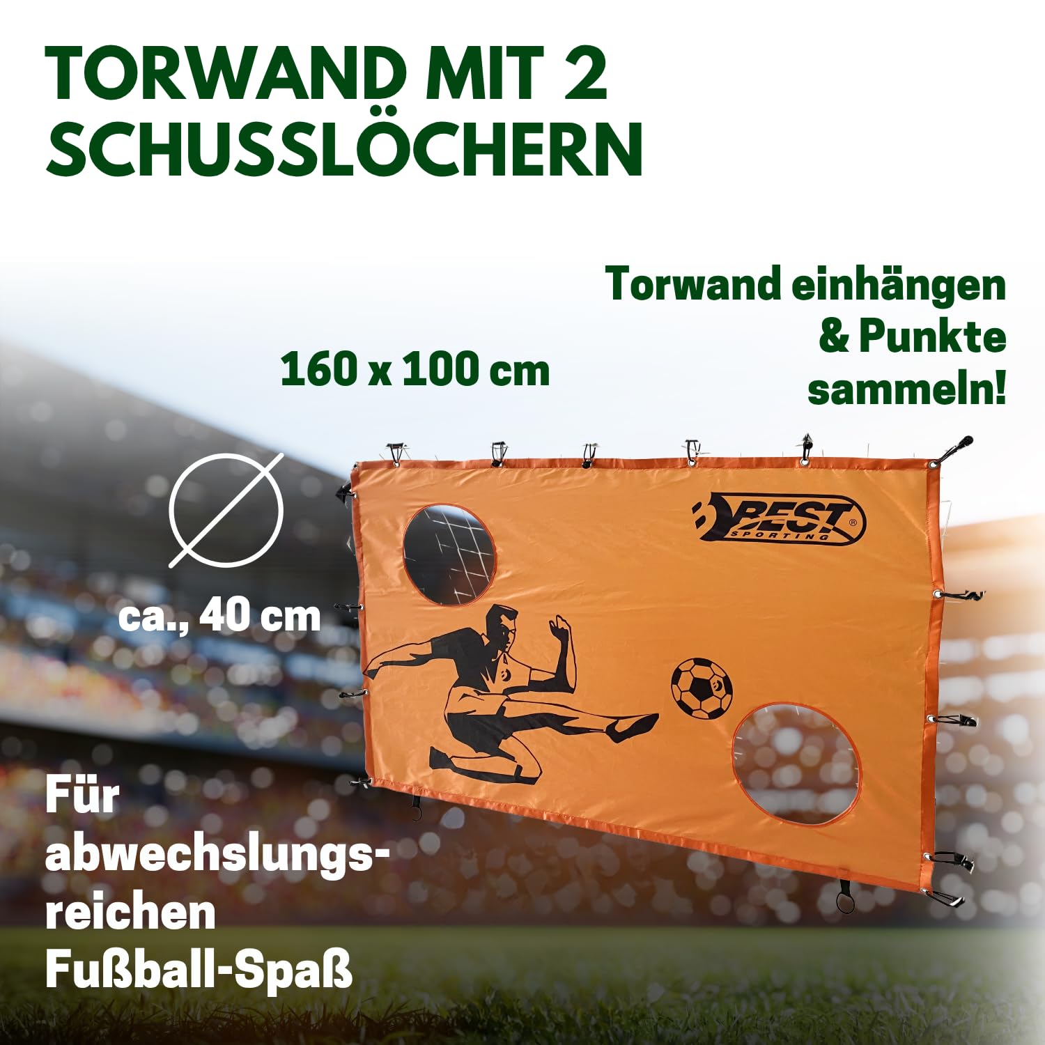 Best Sporting Torwand mit 2 Schusslöchern I Torschusswand 160 x 100 cm I Passend für Fußballtore mit 180 x 120 cm I Fußball-Trainingswand