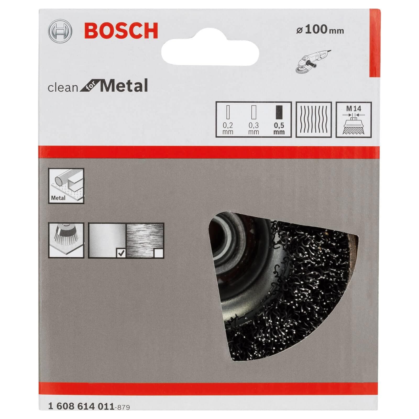 Bosch 1 608 614 011 - Cepillo de vaso, 100 mm x 0,5 mm, rosca M14, pack de 1