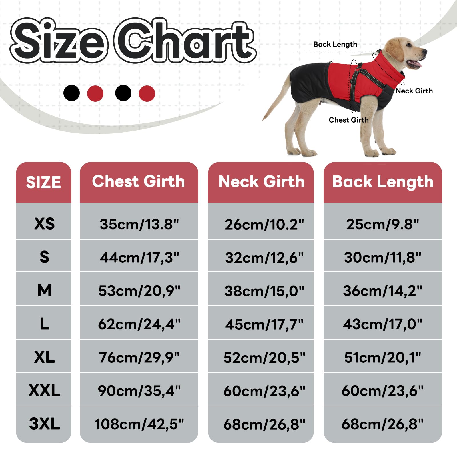 Abrigo Perro Mediano - Resistente al Agua Chaqueta Caliente Abrigo Arnes Perro, Ropa Perro Mediano Invierno Chaleco con Cremallera, Rojo XL
