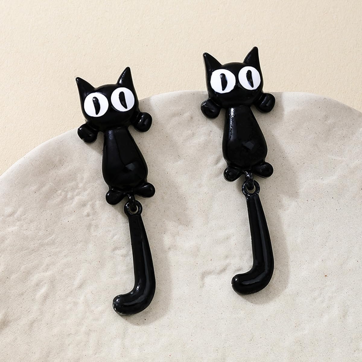 Adorable Cat Earrings for Women Pets Funny Cat Drop Earrings Jewelry for Women Cute Cats Animal Dangle Earring Trendy Black/Gold Cartoon Stud Earring - Image 3