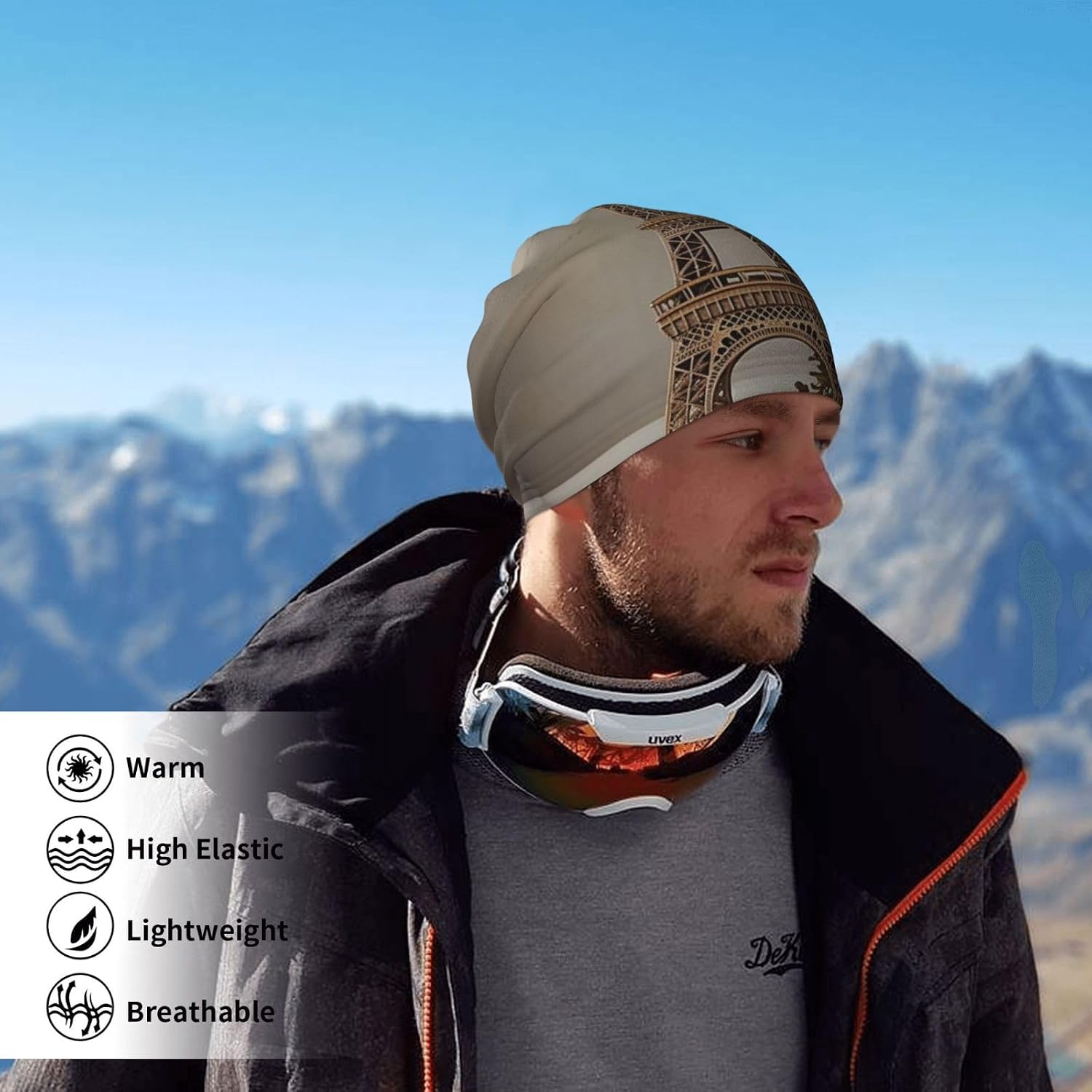 Winter Neck Warmer for Men Women, Light Brown Eiffel Tower Neck Gaiter UV Sun Protection Face Mask Windproof Cold Weather Face Cover Thermal Ski Mask Scarf for Outdoor Sports Bandana