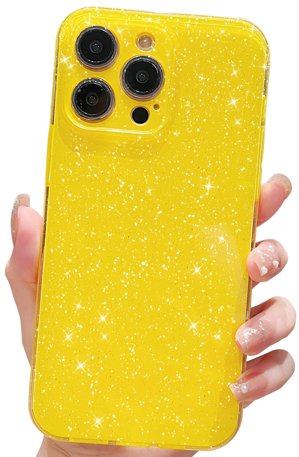 Finyosee Compatible with iPhone 11 Pro Max Case 6.7 inch, Cute Neon Bright Color,Glitter Bling Thin Slim Shockproof Silicone Sparkly Case, Soft TPU Phone Case for Women Girl-Yellow