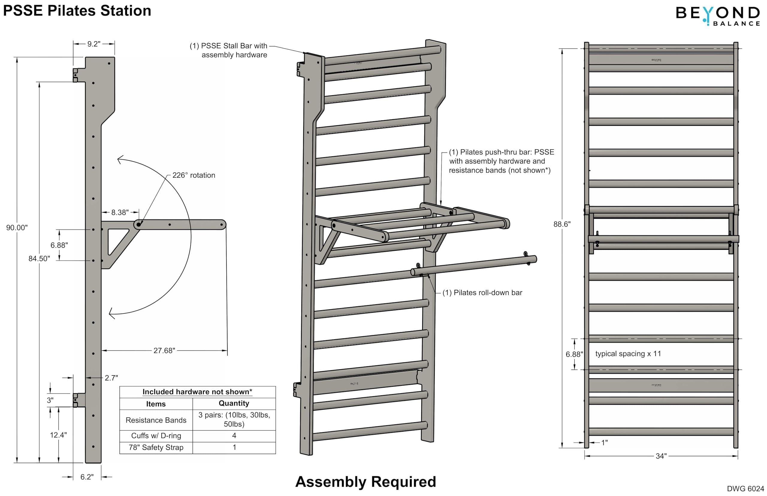 Beyond Balance Pilates Mobility Station; Wood Stall Bars with Push-Through and Roll-Down Bar Attachments (Beech Rungs, Oval Rungs)