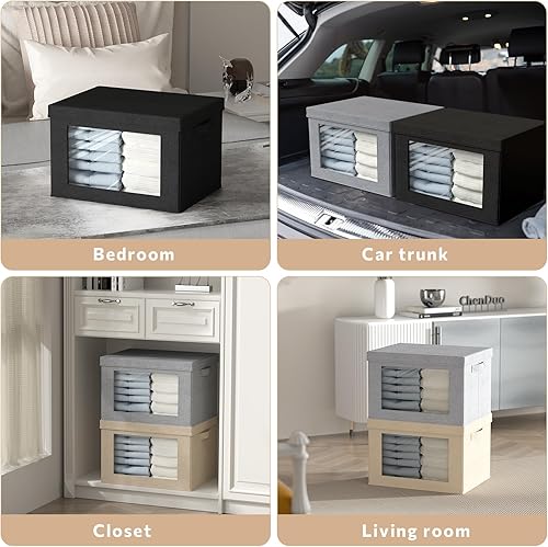 Miniatura 5 de Contenedores de almacenamiento con tapas, cajas de almacenamiento de tela transparente para ventana, cestas de almacenamiento plegables con asas,