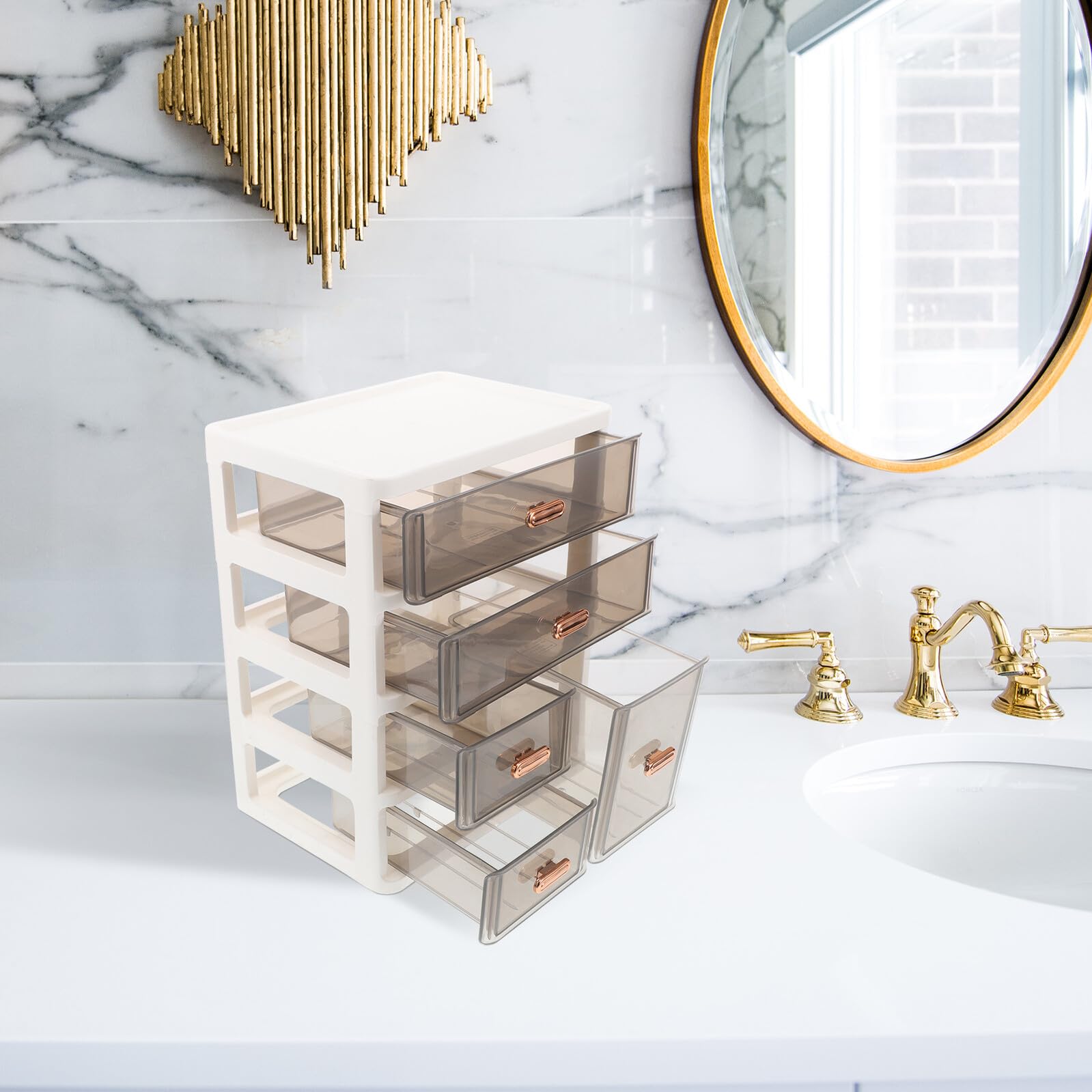 Alipis Organizer da Scrivania Trasparente con Cassetti Multi- Contenitore da Tavolo Versatile per Trucco Cancelleria e Skincare Struttura Durevole e Salvaspazio per Ufficio e Casa