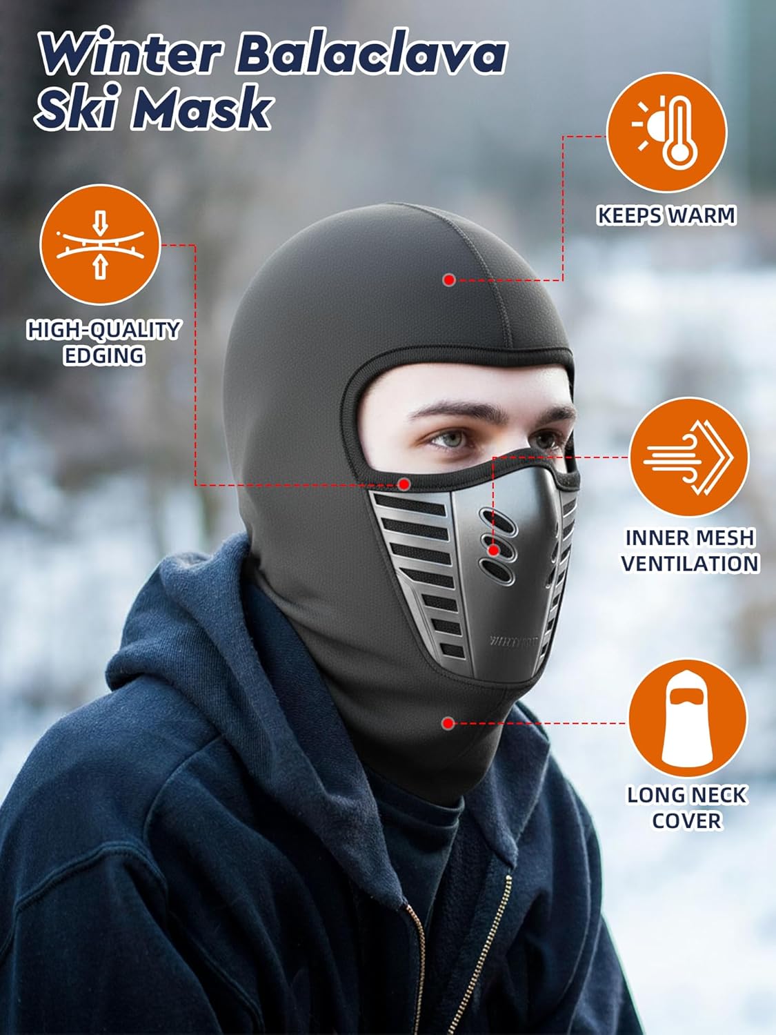 Frienda 2pcs Winter Balaclava, Face Mask Thermal Touchscreen Gloves Set Windproof Warm Face Mask Fingerless Fishing Ski Gloves for Men Women - Image 4