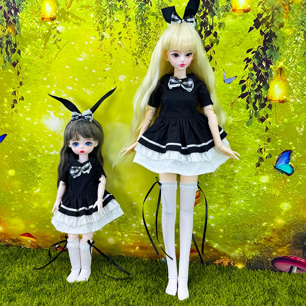niannyyhouse 1/3 1/4 1/6 BJD Bambole Vestiti Vestiti Grembiule Copricapo Mutande Calzini Coniglietto Cameriera Vestito Snodato Bambole Accessori Vestire Regalo (1/4BJD), Nero, Bianco