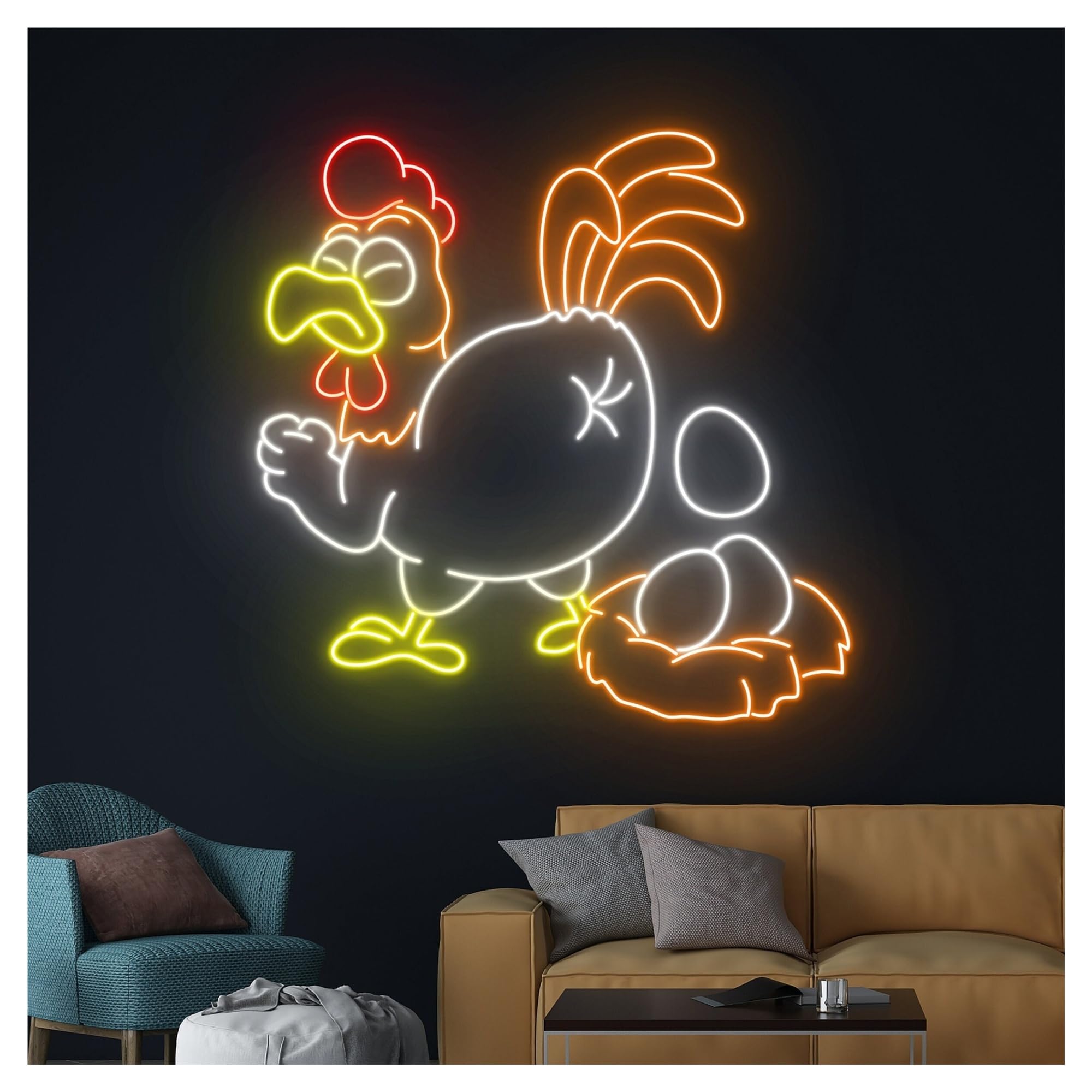 RONGCH Hanging Art Neon Signs Chicken Laying Egg Neon Light, Hen Farm Room Wall Decor Zoos,Nurseries 58cm