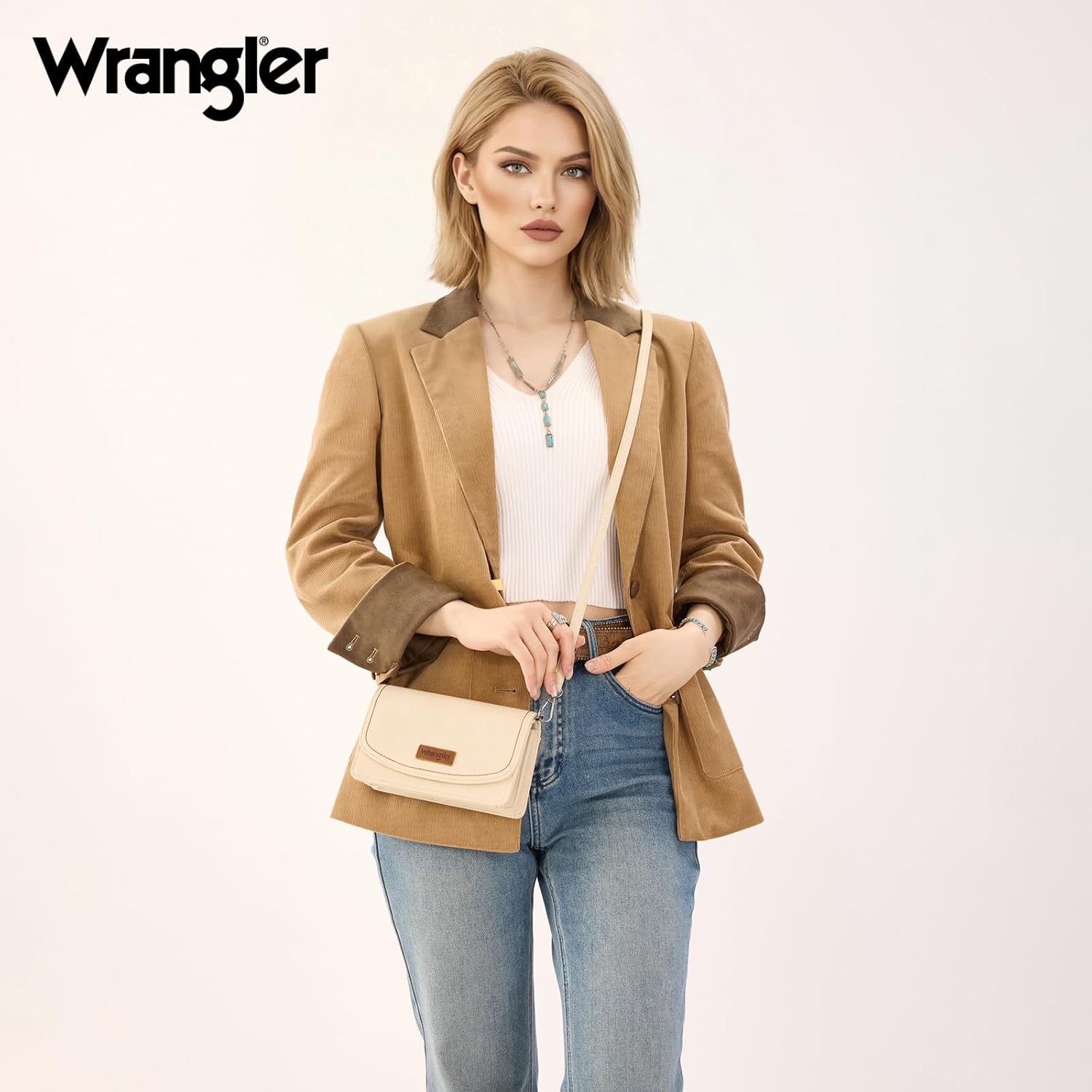 Wrangler Small Crossbody Bag for Women, RFID Blocking Wallet Purse with Adjustable Strap, Multi-Compartment Shoulder Handbag