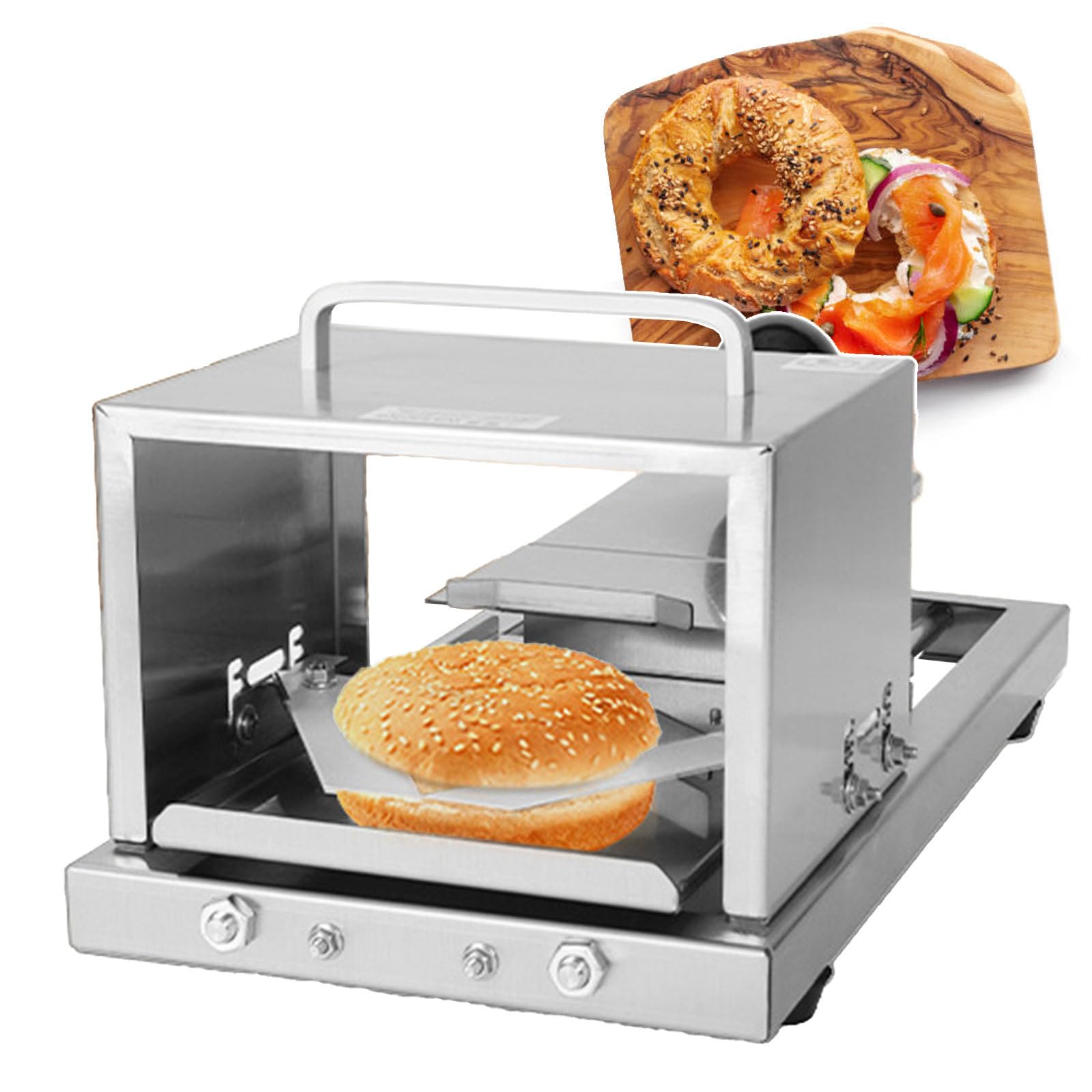Cortador de pan comercial para bagels con sistema manual de empuje y tracción