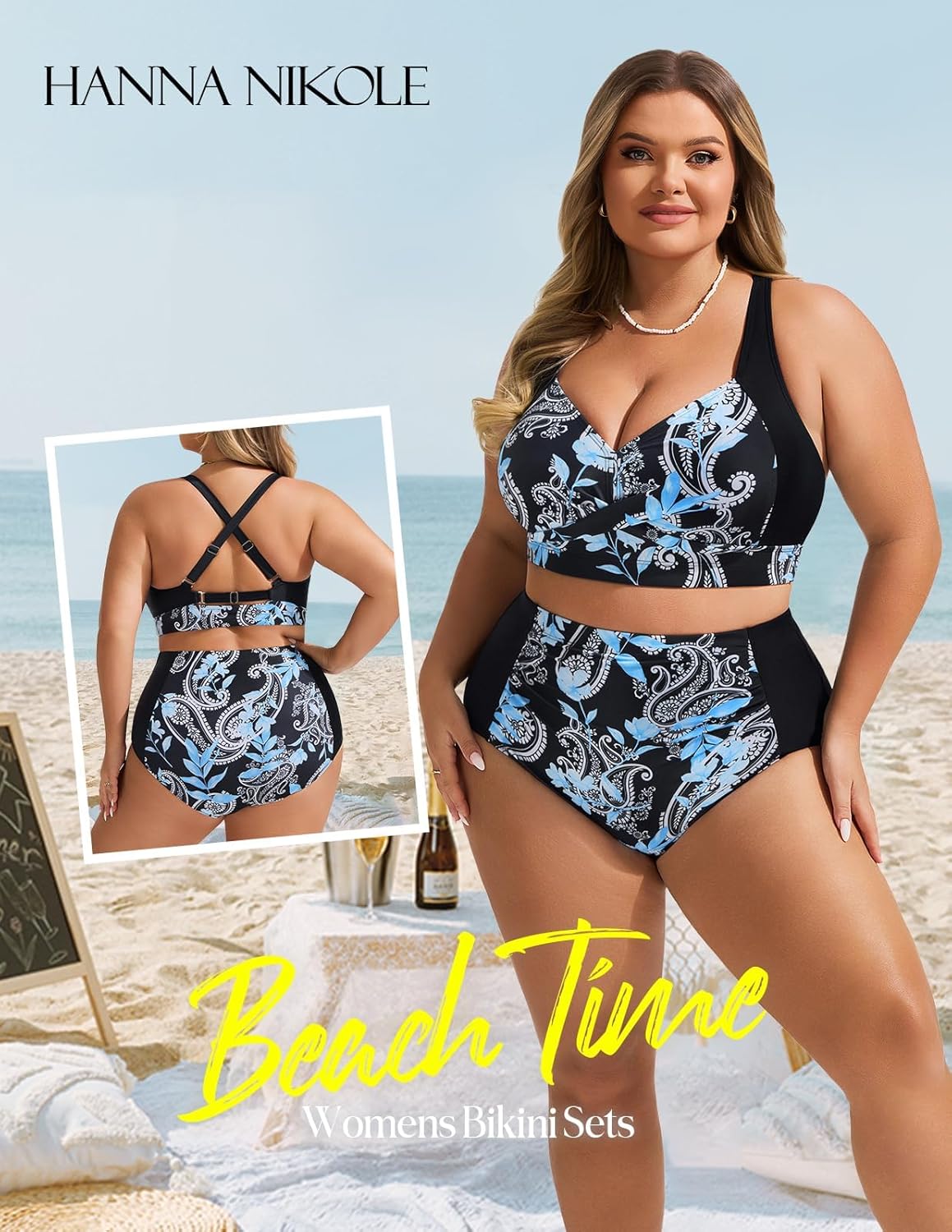 Hanna Nikole Womens High Waisted Bikini Sets Tummy Control Swimsuit Ruched Two Piece Bathing Suit - Image 3