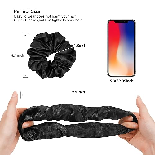 Miniatura 5 de Coleteros de satén para mujer, coleteros de satén para niñas, coleteros grandes para cabello grueso y rizado, coleteros de seda satinada para