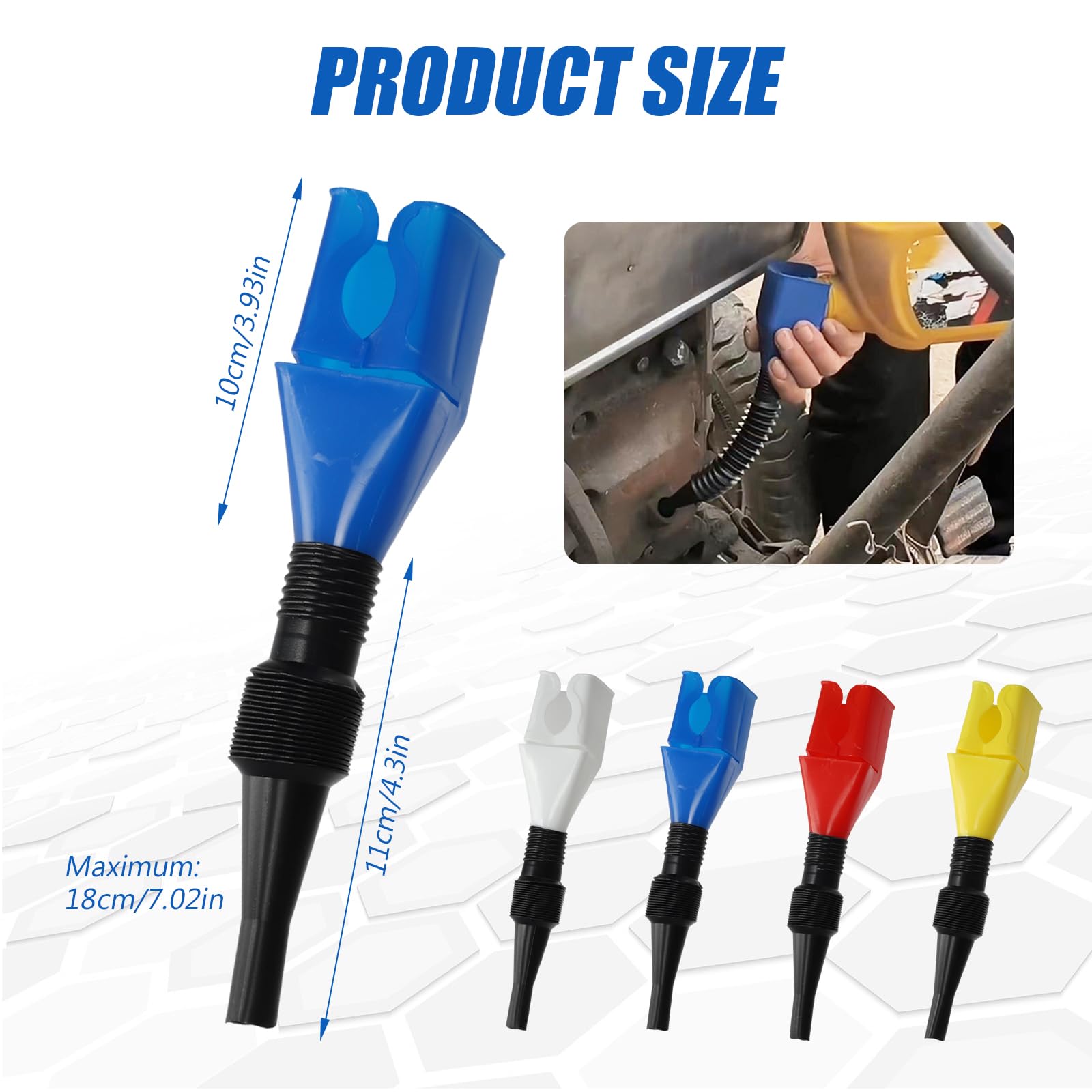 4 Pcs Funnels for Automotive Use, Oil Funnel for Oil Change, Flexible Funnel Suitable for Automobile and Motorcycle (White+Yellow+Blue+Red)