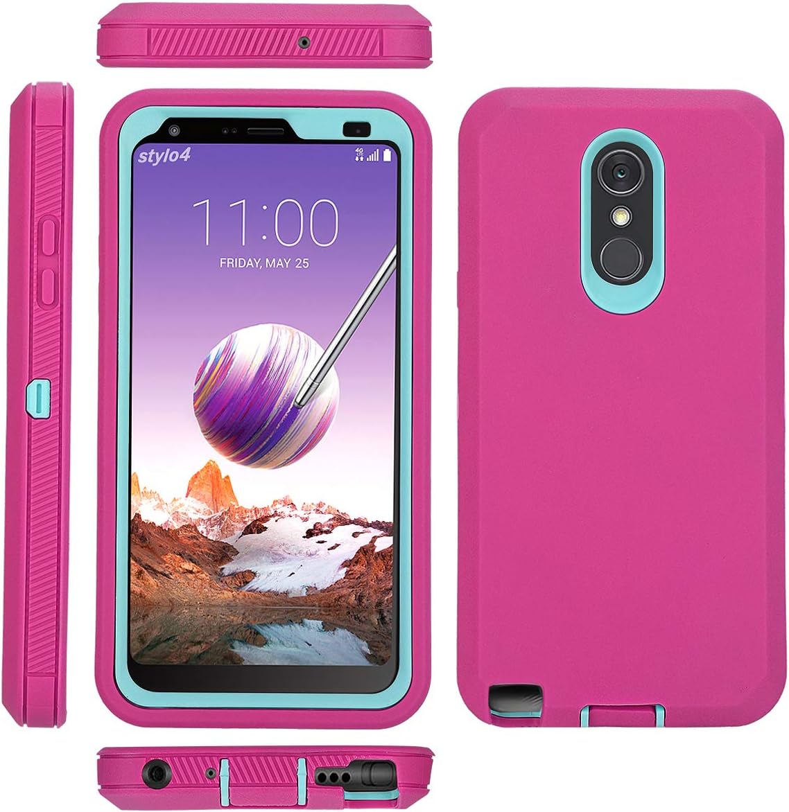 Annymall Case for LG Stylo 3 Plus Case, Heavy Duty Shockproof Full-Body Protective Hybrid Case with Built-in Screen Protector for LG Stylo 3 / LG Stylo 3 Plus (Pink)